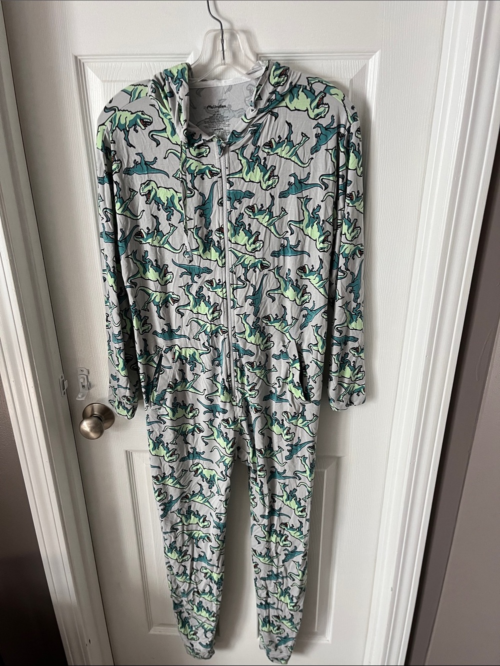 Hooded Dinosaur One-Piece Pajamas - Green Dino Pattern